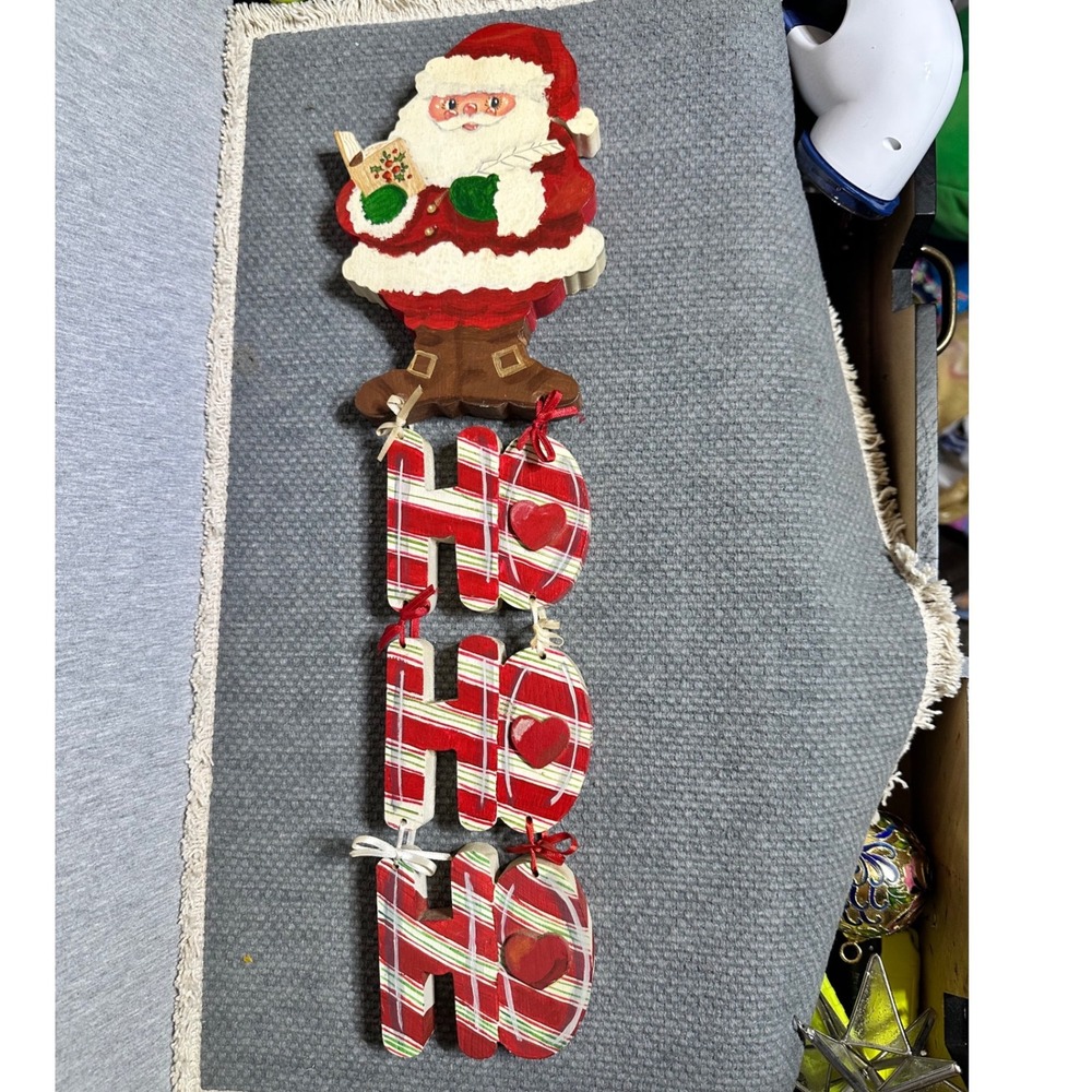 Handmade VTG-style Holiday Wooden Hanging Santa Christmas Door Hanger 18 Inch